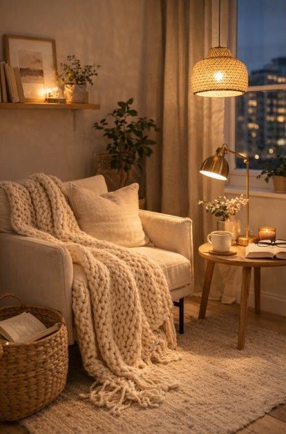 cozy reading nook in a small apartment