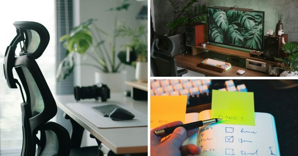 minimal desk setup for deep work and focused home office environment