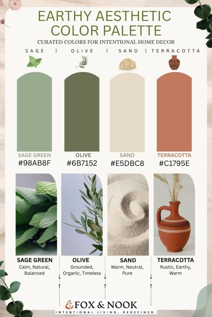 earthy color palette neutral boho aesthetic tones and hex codes for home decor